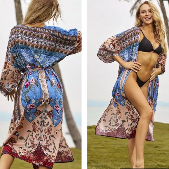 S-XXL Lela Vintage Rose Maxi Kimono 🌹New - Picture 2 of 9